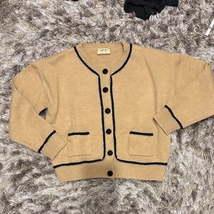 ANNA KAY Tan Cardigan with Black Trim
